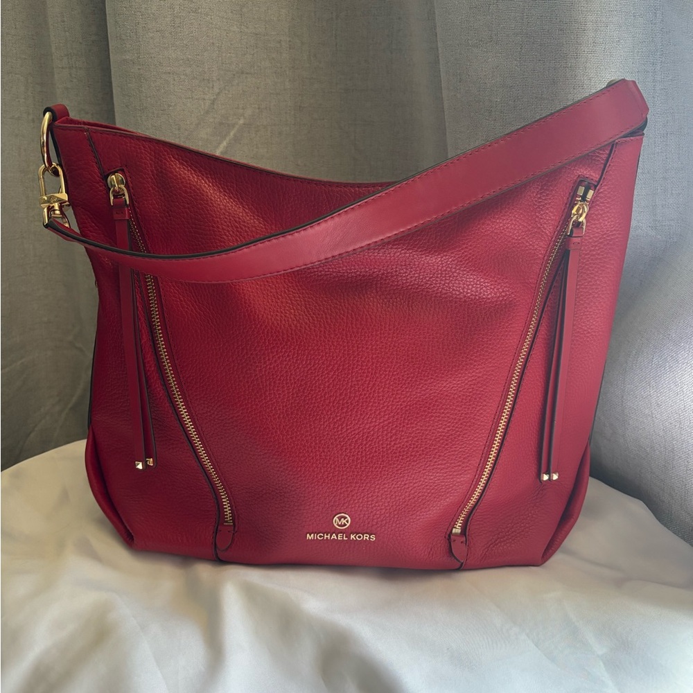 Michael Kors Red Pebbled Leather Hobo with Gold Hardware